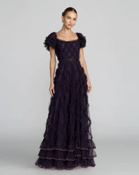 Mac Duggal #8391 Midnight tiered ruffle puff sleeve gown