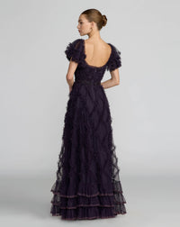 Mac Duggal #8391 Midnight tiered ruffle puff sleeve gown