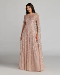 Mac Duggal Pink Embellished High Neck Gown With Cape Sleeves #8415 Modest Dress