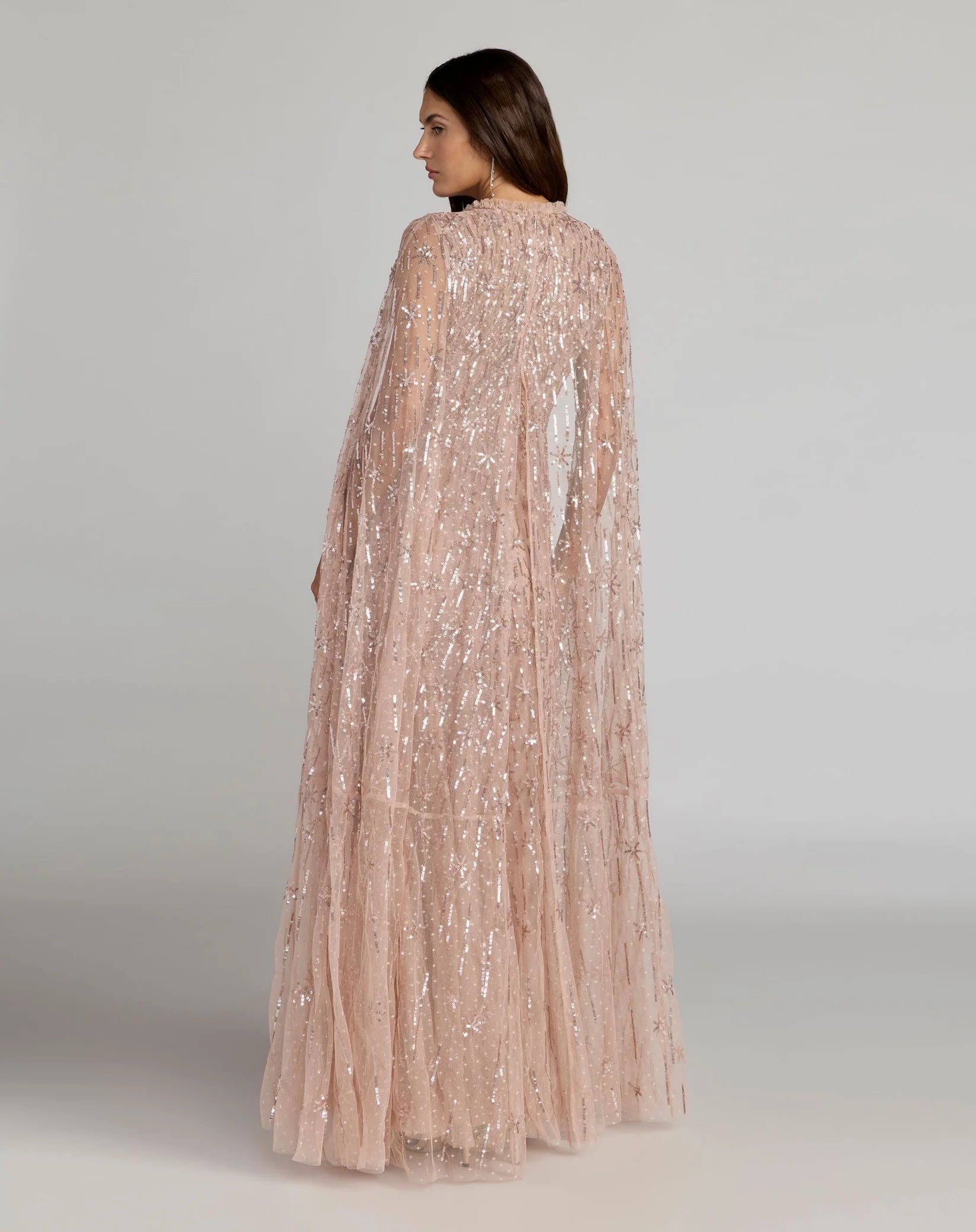 Mac Duggal Pink Embellished High Neck Gown With Cape Sleeves #8415 Modest Dress