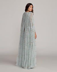 Embroidered High Neck Cape Sleeve Gown