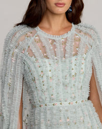 Embroidered High Neck Cape Sleeve Gown