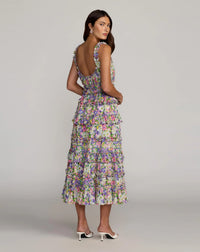 Mac Duggal #8460 multi floral tiered cotton midi dress