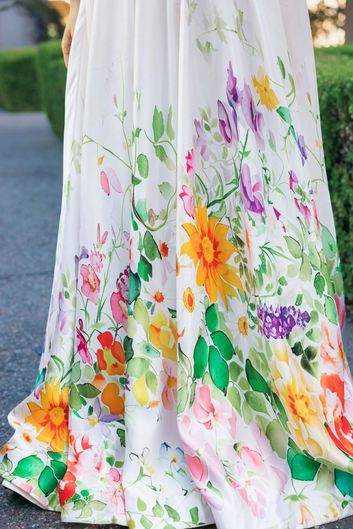 Mac Duggal White Floral Print Strapless Satin A Line Gown With Pockets #8470 Ivory Multi