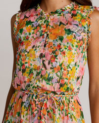 Mac Duggal #8500 multi floral tiered ruffle midi dress