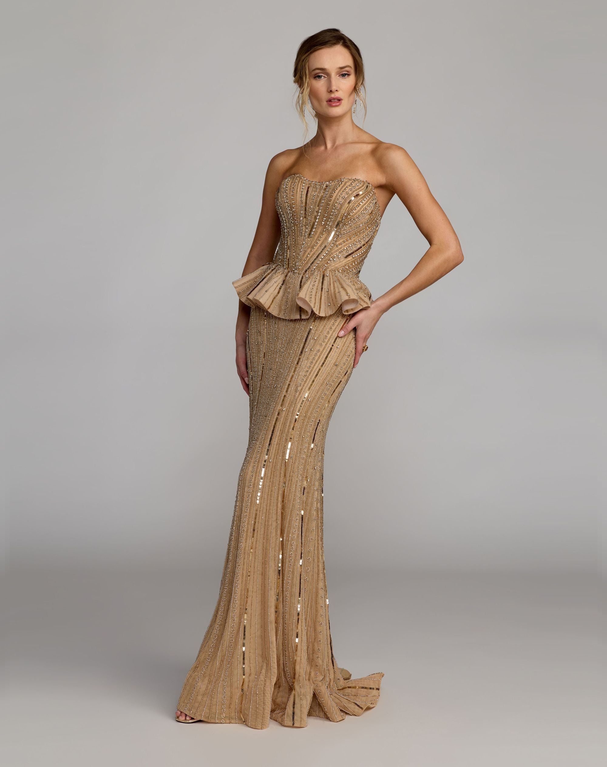 Strapless embellished peplum gown - Silver Gold - front