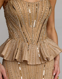 Silver Gold peplum gown detail