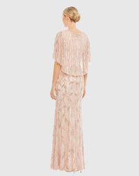Embellished Cap Sleeve Faux Wrap Gown - Blush