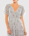 Ruffle Tiered Embellished Flutter Sleeve Gown - Black