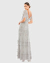Ruffle Tiered Embellished Flutter Sleeve Gown - Black