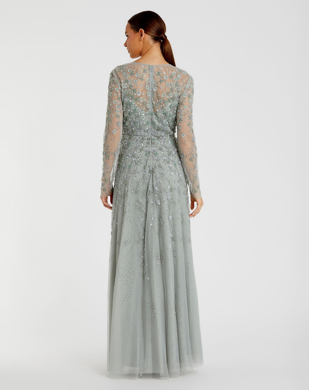 Embellished Wrap Long Sleeve A Line Gown - Navy
