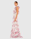 Tie Side Sleeveless A Line Gown - White Multi
