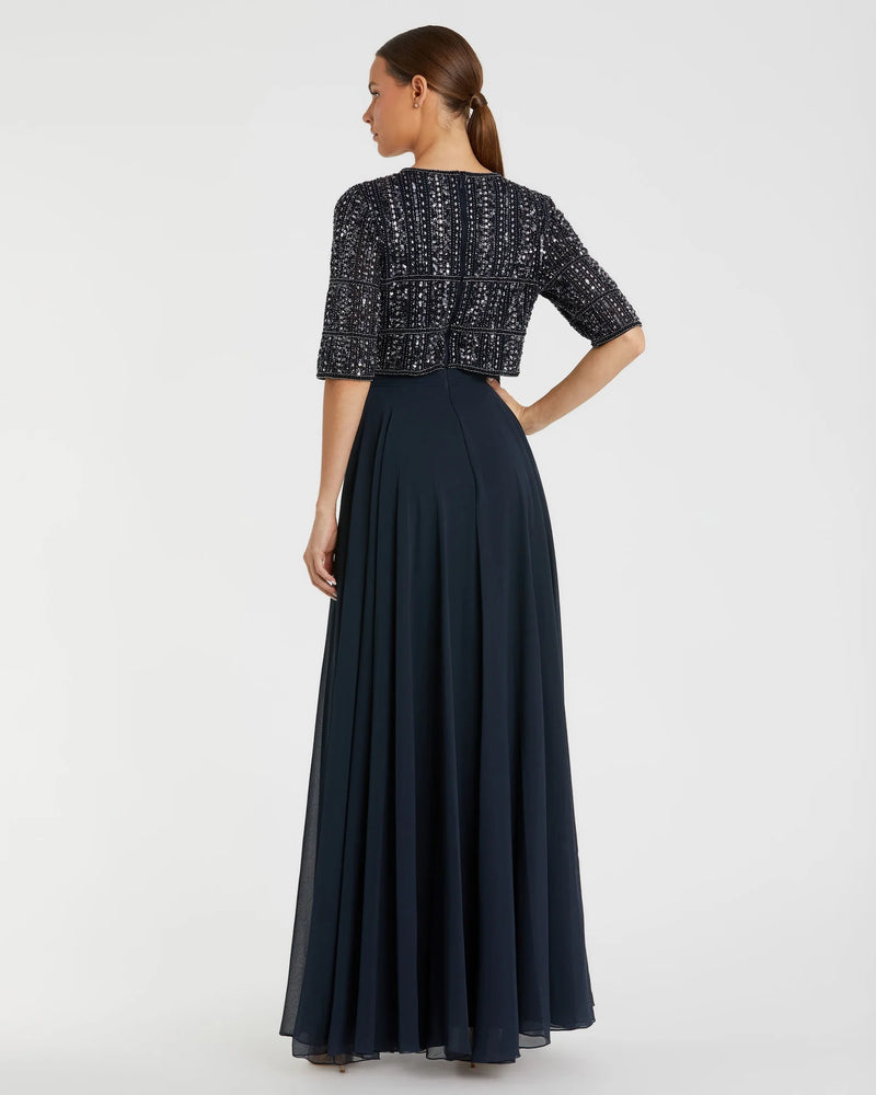 Chiffon Beaded Gown - Nude