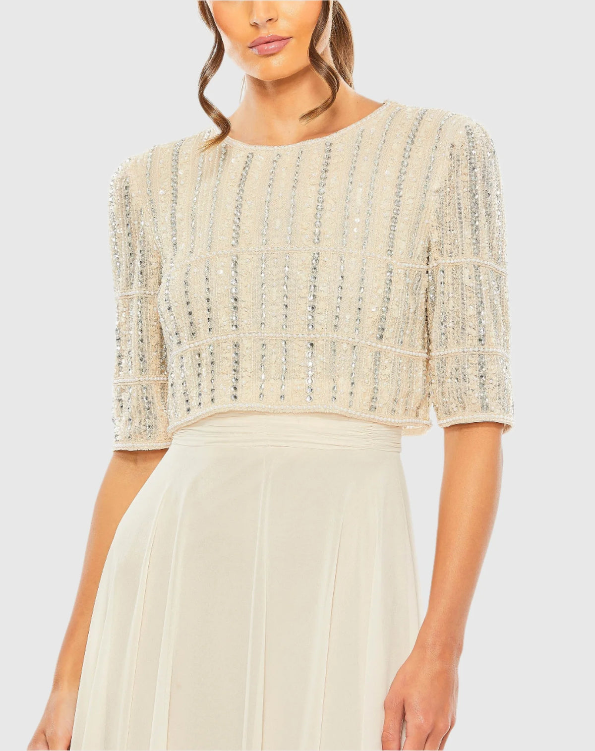 Chiffon Beaded Gown - Nude