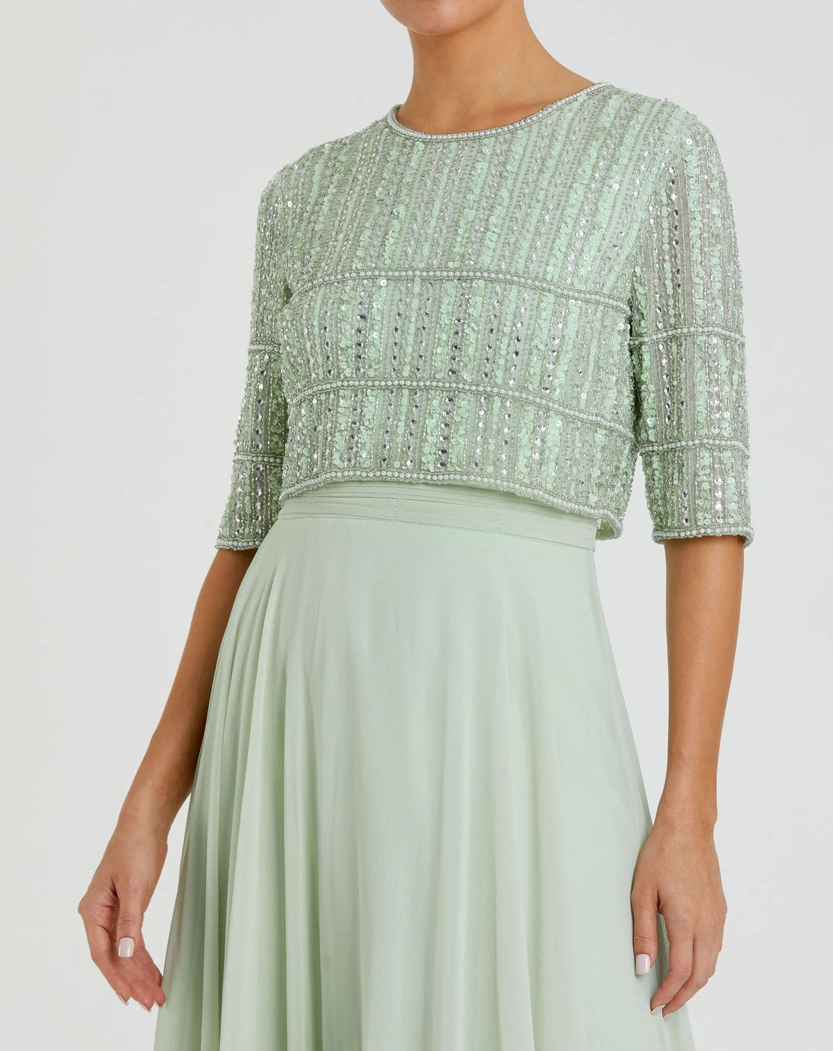 Chiffon Beaded Gown - Sage