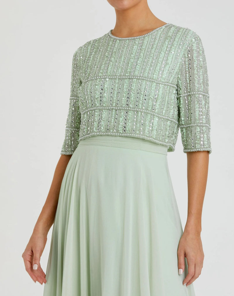 Chiffon Beaded Gown - Nude