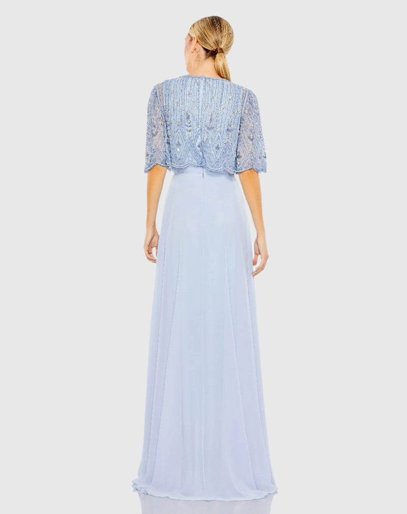 Beaded Overlay A-Line Gown - Red