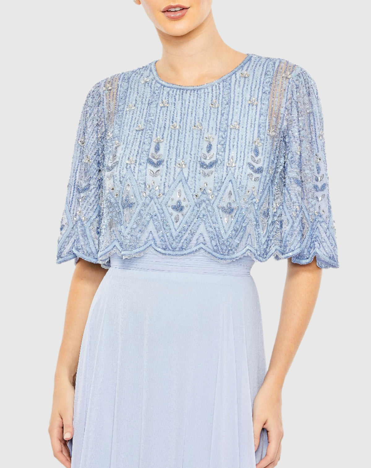 Beaded Overlay A-Line Gown - Blue