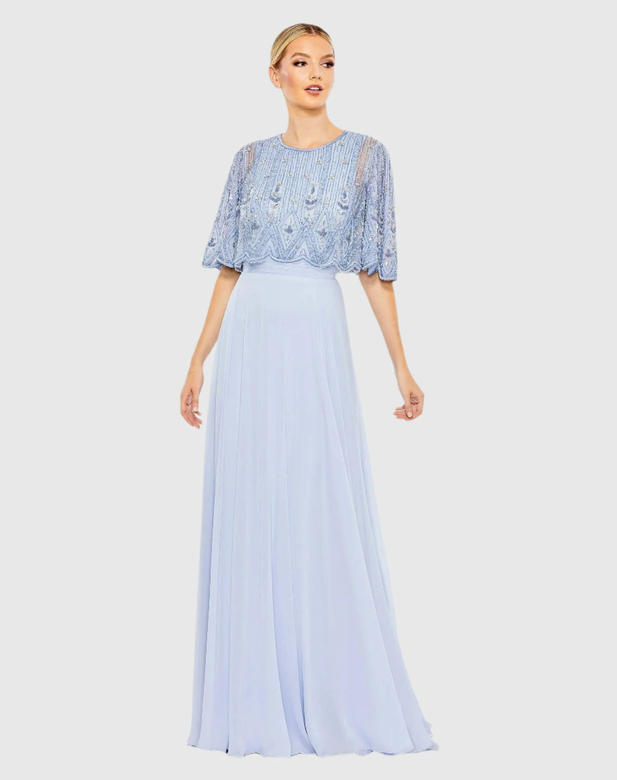 Mac Duggal Powder Blue Beaded Overlay A-Line Gown #9181