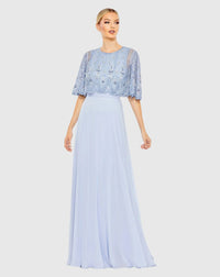 Mac Duggal Powder Blue Beaded Overlay A-Line Gown #9181