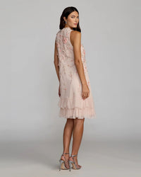 Mac Duggal 9188 Peach floral embellished ruffle tiered high neck dress - back