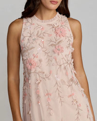 Mac Duggal 9188 Peach floral embellished ruffle tiered high neck dress - detail