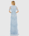 Sequined High Neck Flutter Sleeve A Line Gown - Powder Blue