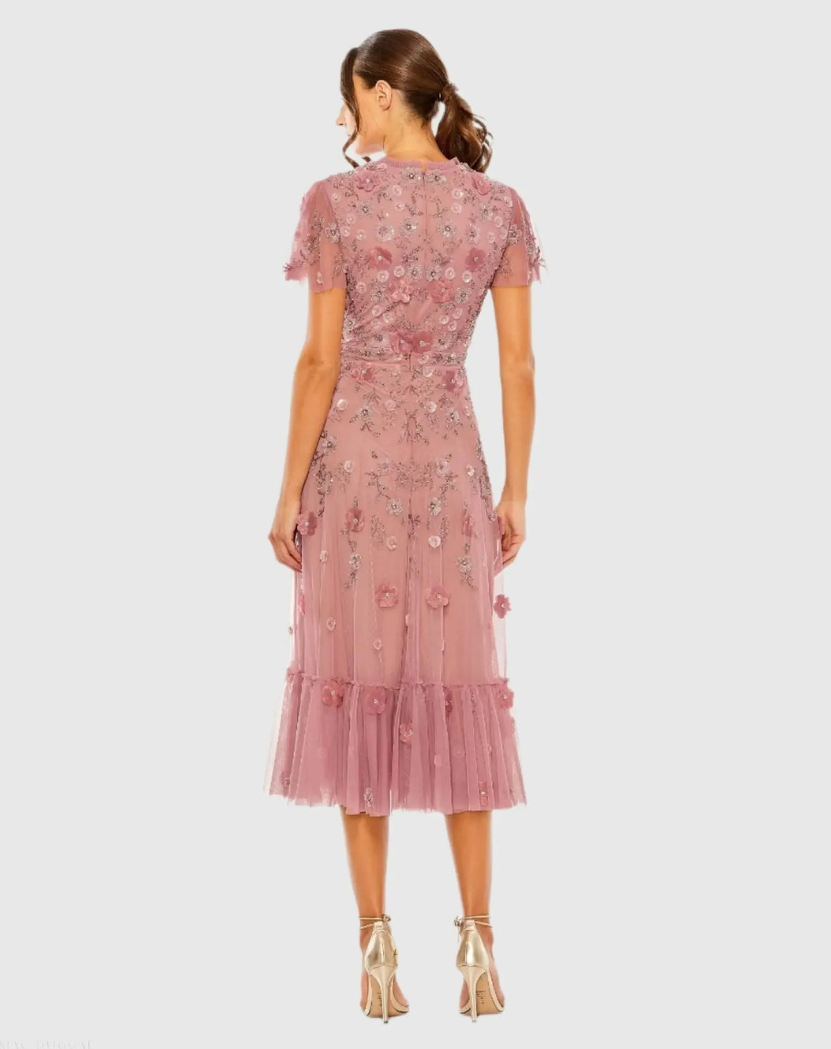 Mac Duggal Embellished High Neck Flutter Sleeve A Line Dress #9212 Berry