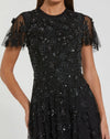 Mac Duggal Embellished High Neck Flutter Sleeve A Line Dress #9212 Black