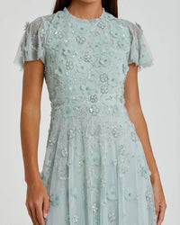 Mac Duggal Embellished High Neck Flutter Sleeve A Line Dress #9212 Powder Blue