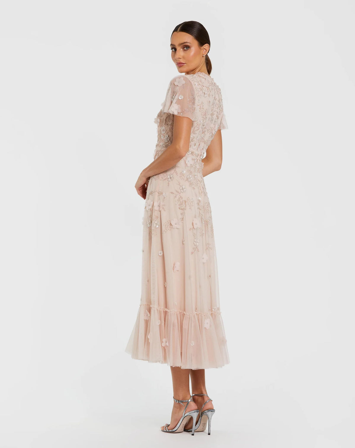 Mac Duggal Embellished High Neck Flutter Sleeve A Line Dress #9212 Blush