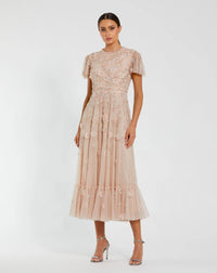 Mac Duggal Embellished High Neck Flutter Sleeve A Line Dress #9212 Blush
