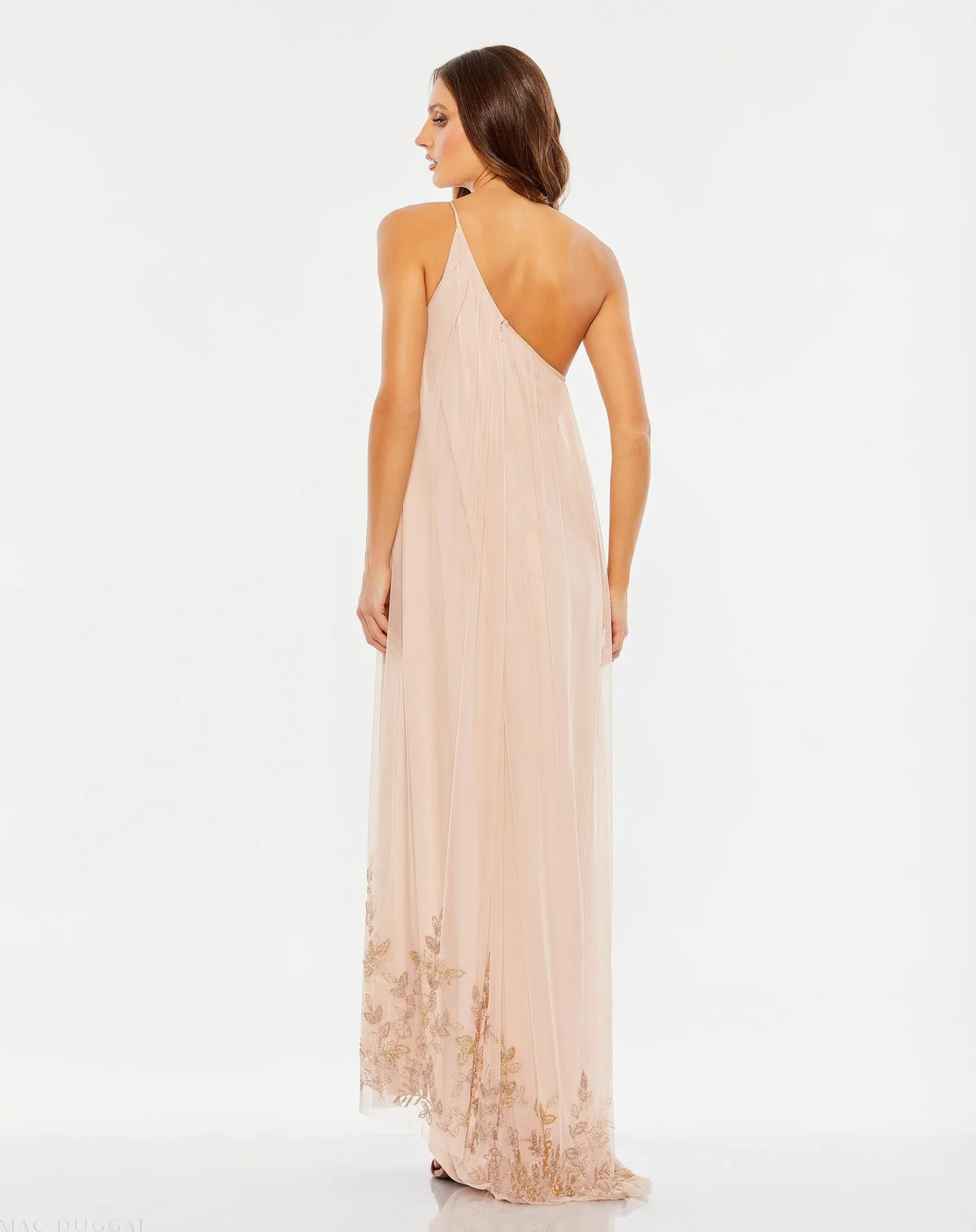 Mac Duggal Pink Flowy One Shoulder Beaded Trapeze Gown #9218 Rose