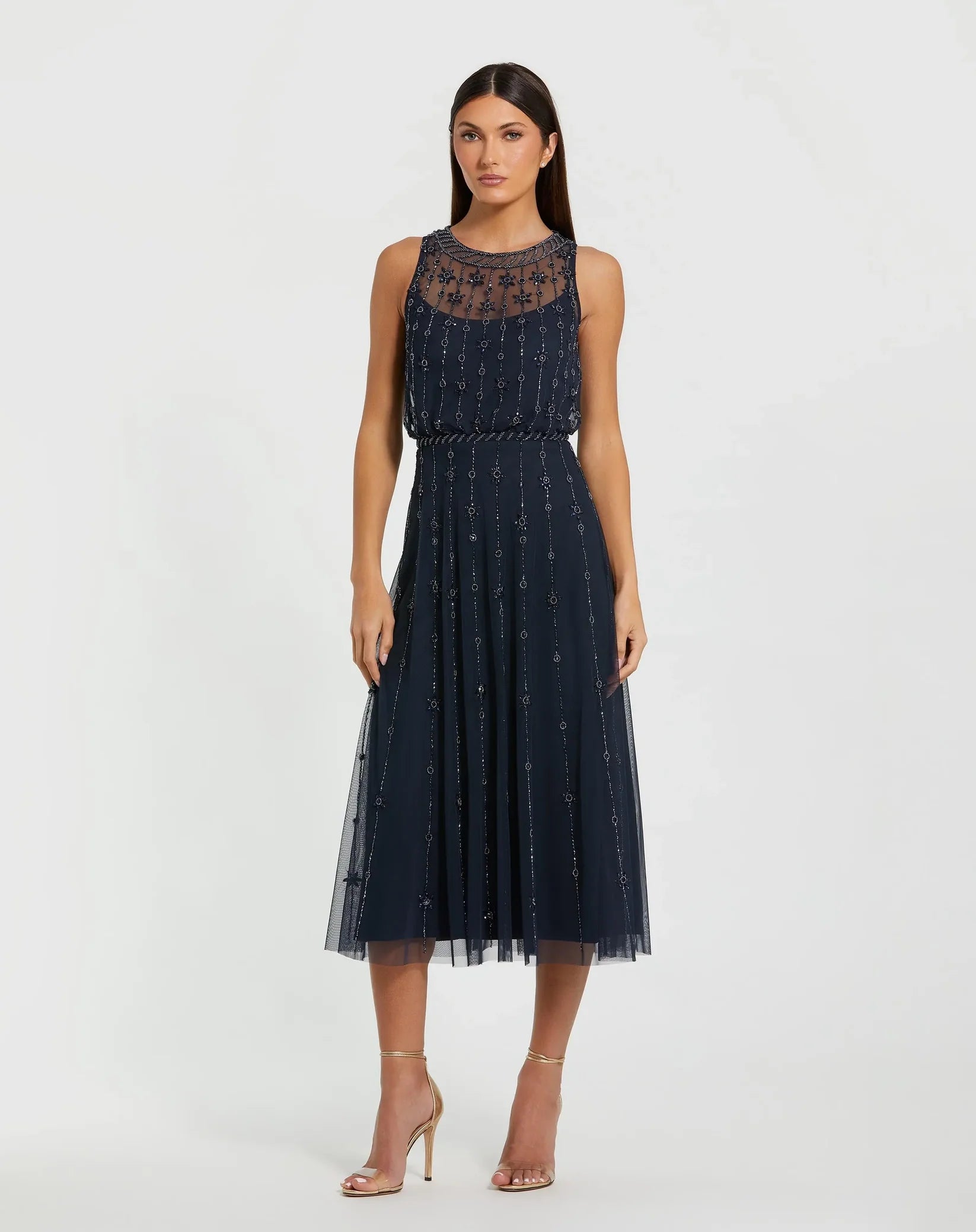 Mac Duggal Midnight High Neck Sleeveless Embelished A Line Dress #9222