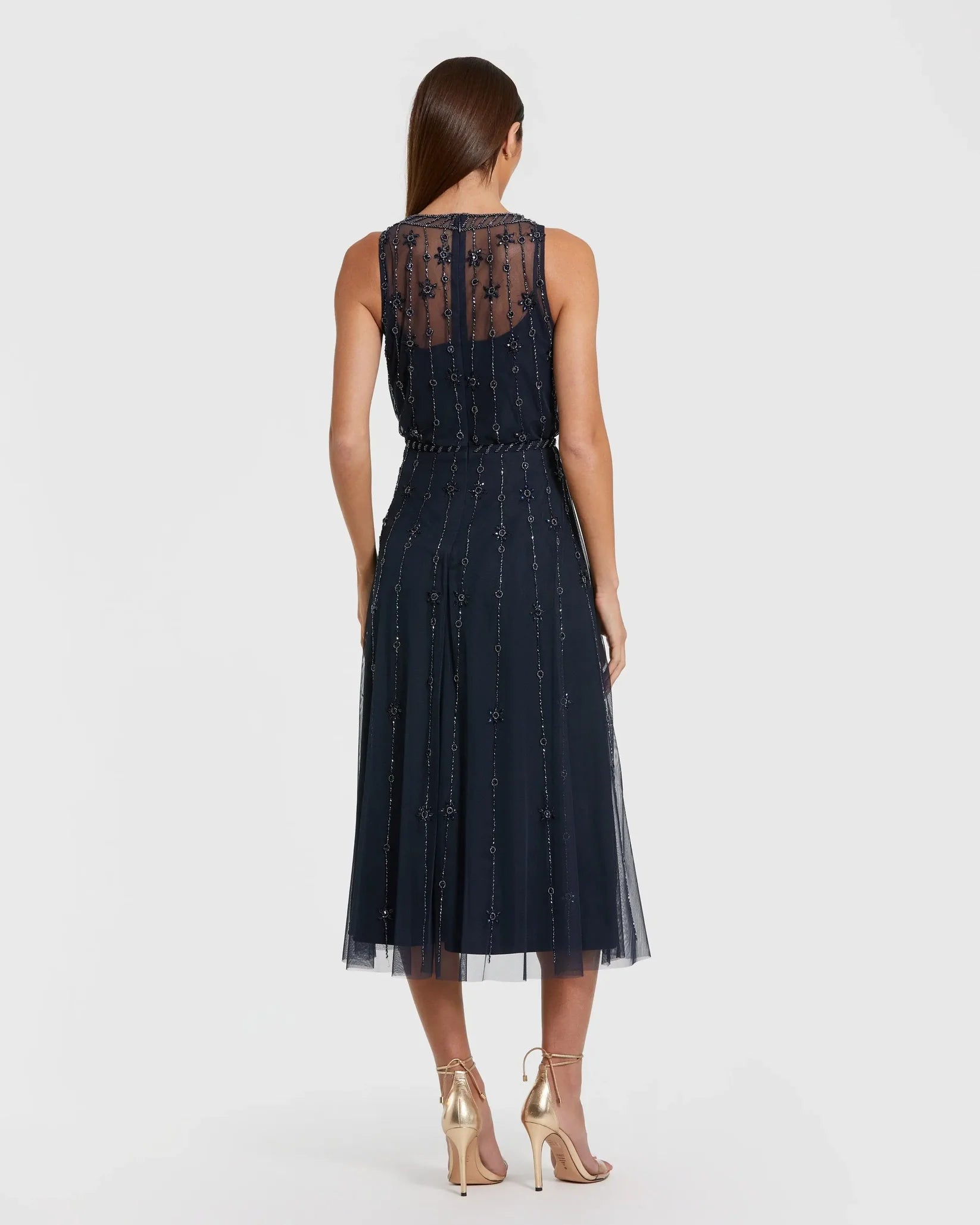 Mac Duggal Midnight High Neck Sleeveless Embelished A Line Dress #9222