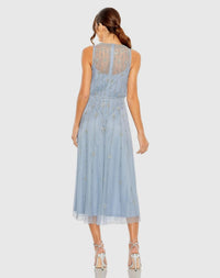 Mac Duggal #9222 powder blue high neck sleeveless embellished a line cocktail dress