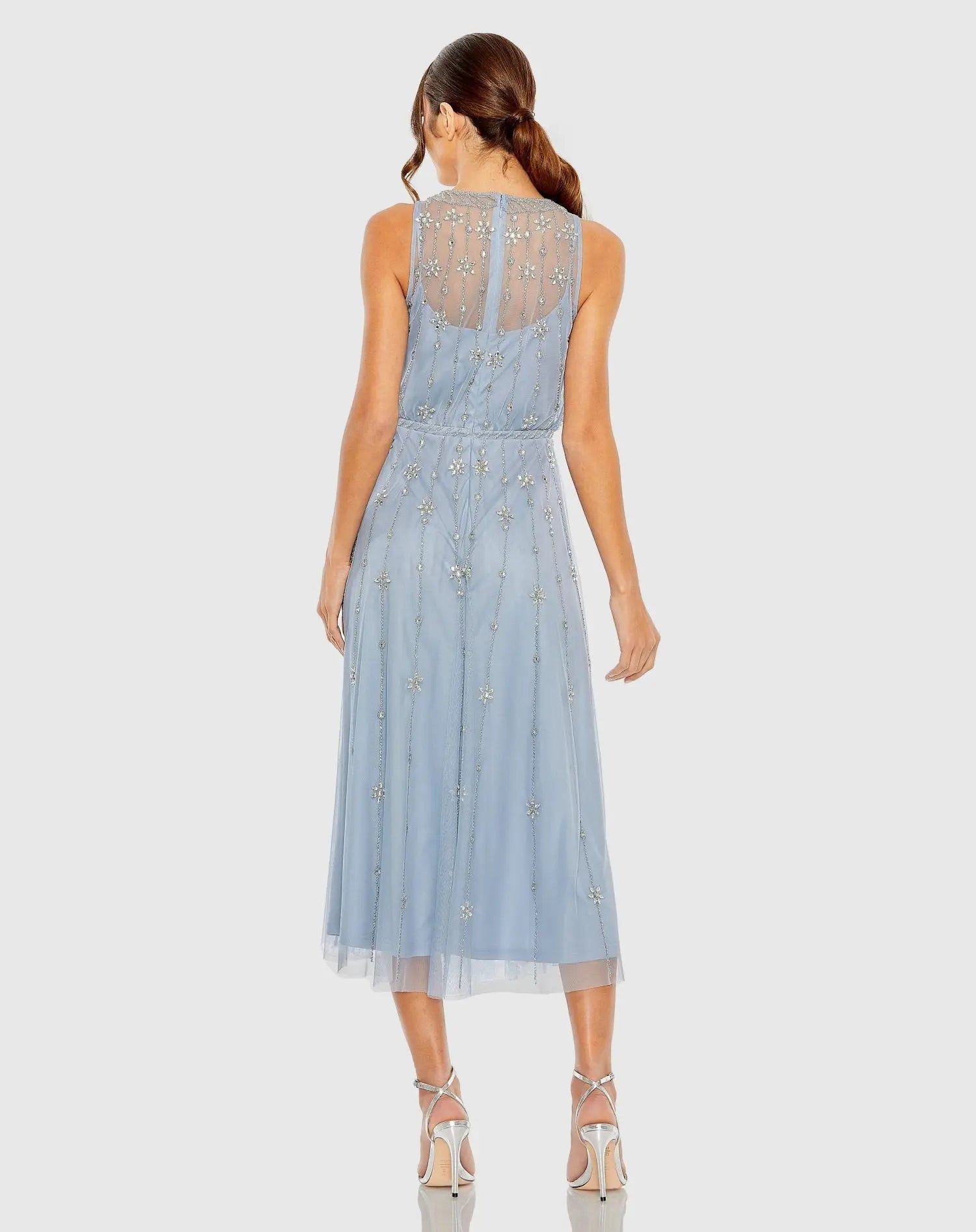 Mac Duggal #9222 powder blue high neck sleeveless embellished a line cocktail dress