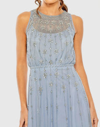 Mac Duggal #9222 powder blue high neck sleeveless embellished a line cocktail dress