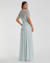 Light Pink V Neck Embellished Flutter Sleeve A Line Gown - Rose