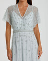 Light Pink V Neck Embellished Flutter Sleeve A Line Gown - Rose