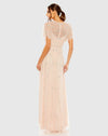 Light Pink V Neck Embellished Flutter Sleeve A Line Gown - Rose