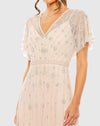 Light Pink V Neck Embellished Flutter Sleeve A Line Gown - Rose