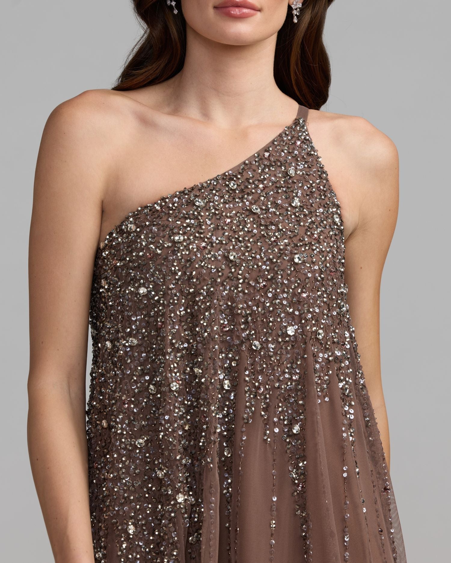 One Shoulder Embellished Trapeze Gown