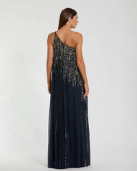 Mac Duggal #9224 Midnight Gold embellished trapeze gown back
