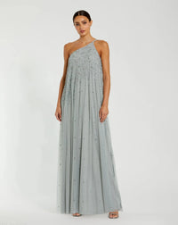 Mac Duggal, One Shoulder Embellished Trapeze A Line Gown #9224 Sage Green