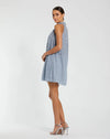 High Neck Sleeveless Sequin Dress - Blue