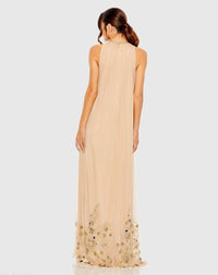 Mac Duggal #9232 Nude Gold high neck floral embellished trapeze gown