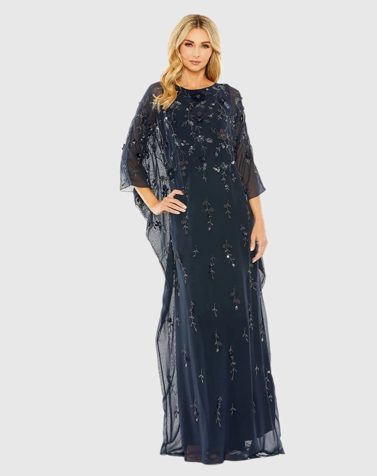 Nude Gold floral embellished kaftan gown