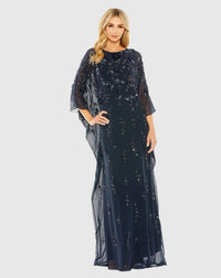 Mac Duggal Floral Embellished Kaftan Gown #9242 Midnight Navy Blue #9242