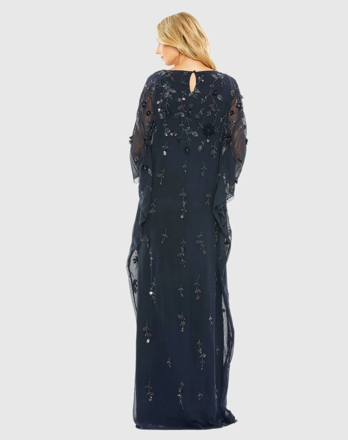 Mac Duggal Floral Embellished Kaftan Gown #9242 Midnight Navy Blue #9242